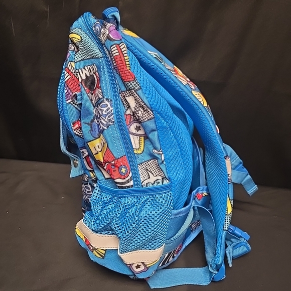 Blue Printed Backpack 10" Wide 15" Tall Double Secure Straps & Pockets - Picture 4 of 16